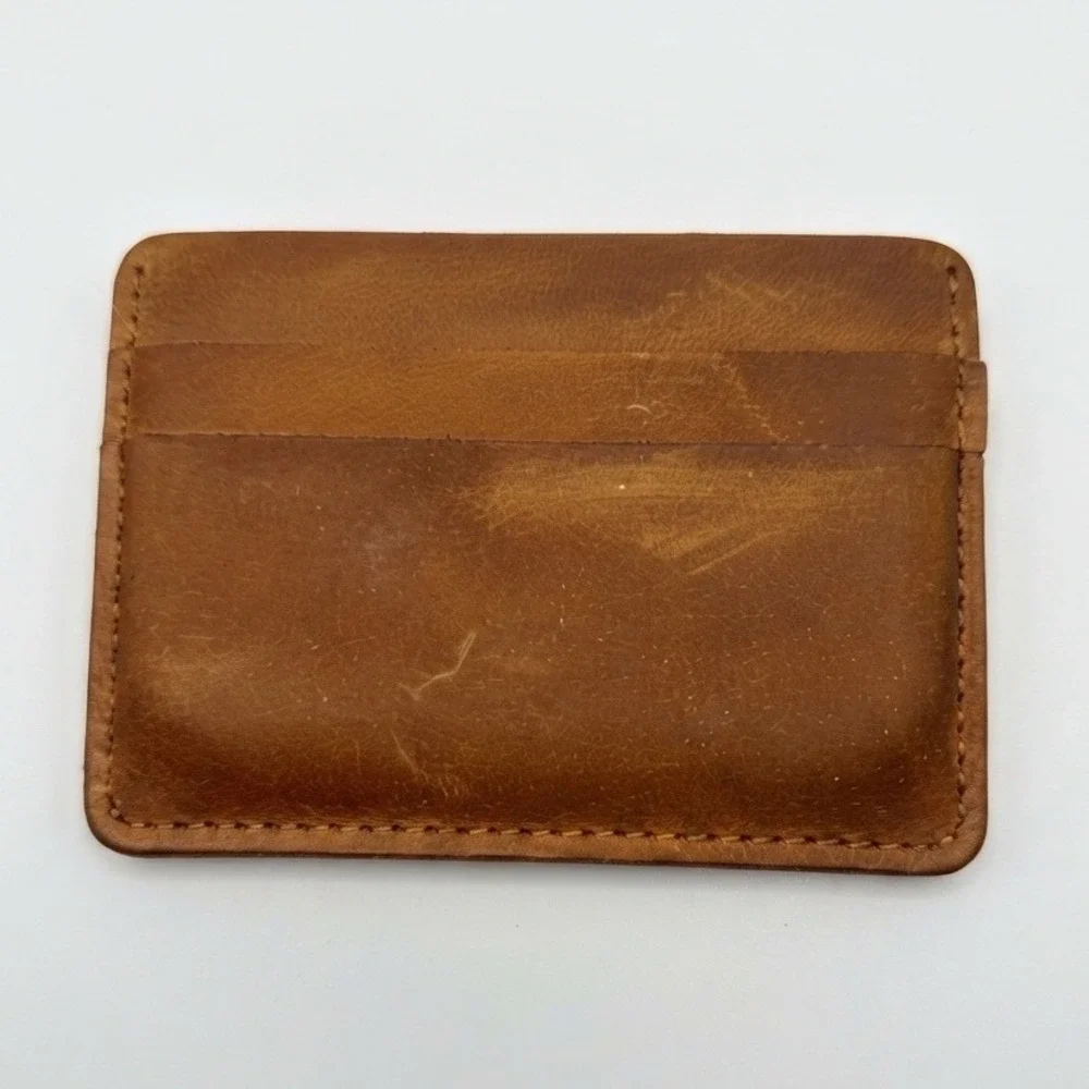 Slim Distressed Brown Leather Minimalist Card Holder Wallet Front Pocket EDC